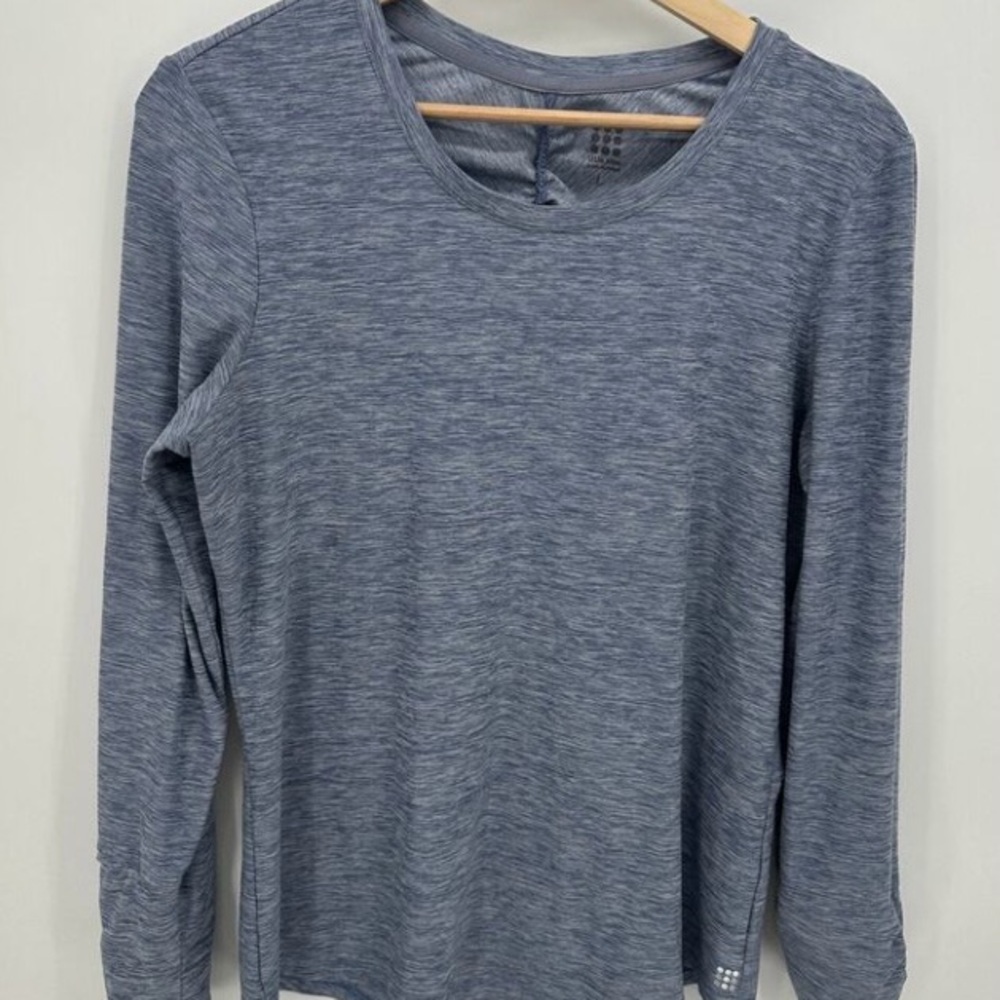 Title Nine Shirt Women Large Blue Long Sleeve Cinch Sleeve Workout Training